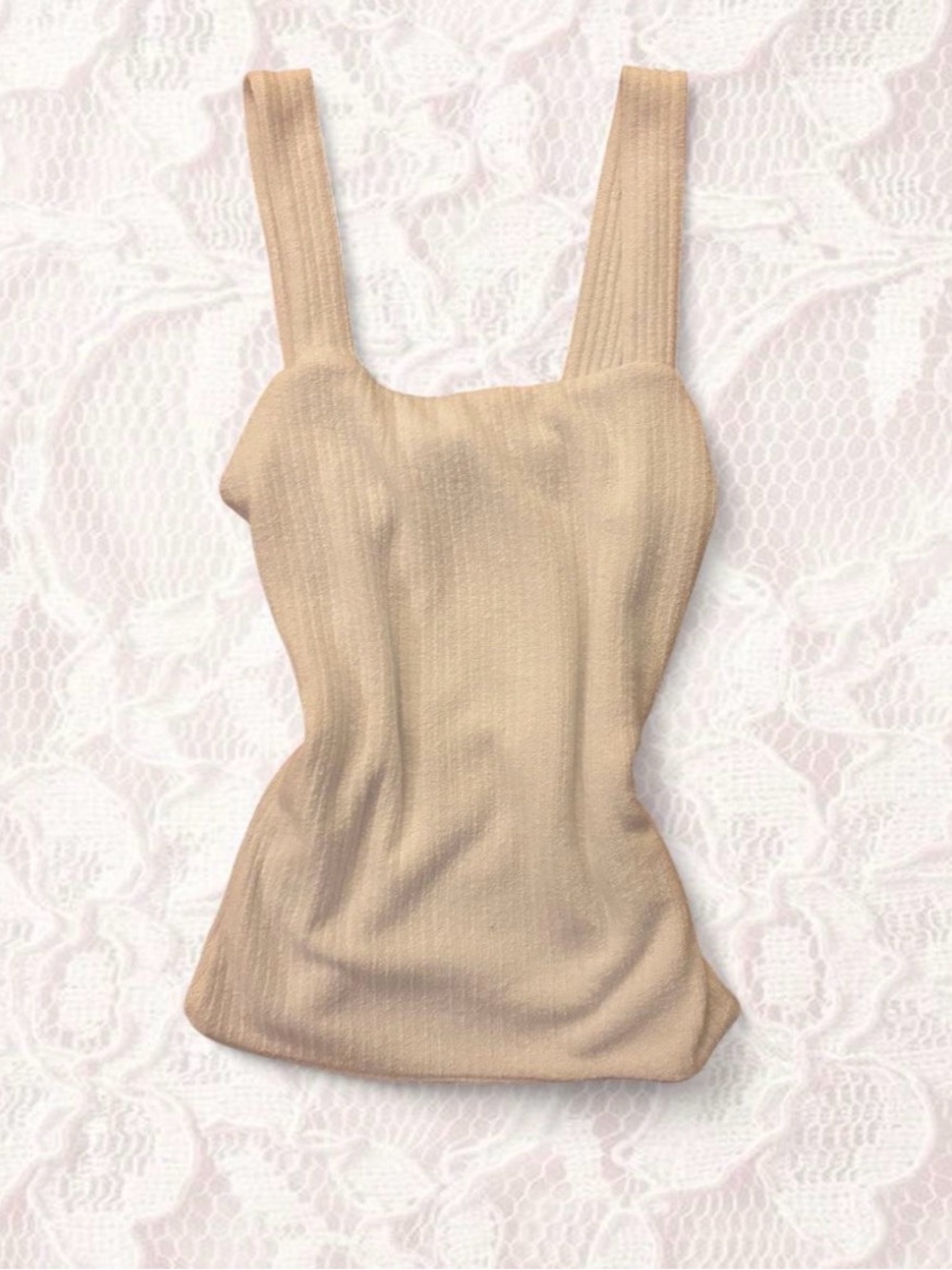 Lulu's Neutral Ribbed Square-Neck Tank in Beige